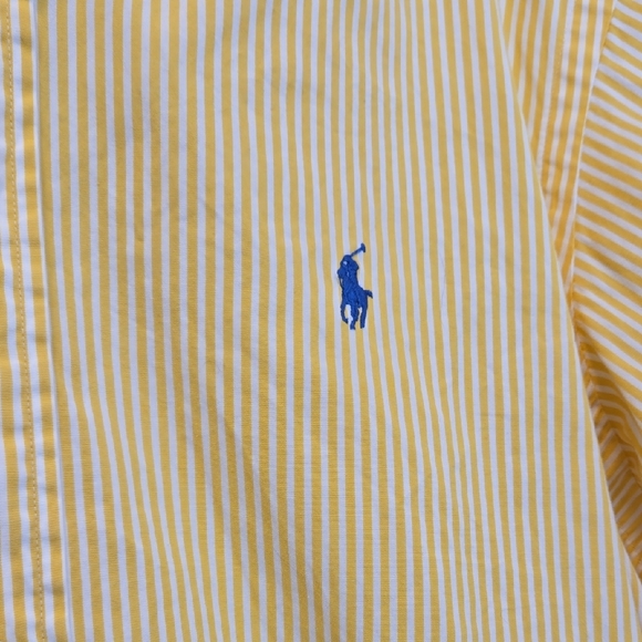 Ralph Lauren Men's Shirt Medium Classic Fit Yellow White Stripe Button Down - Picture 3 of 5